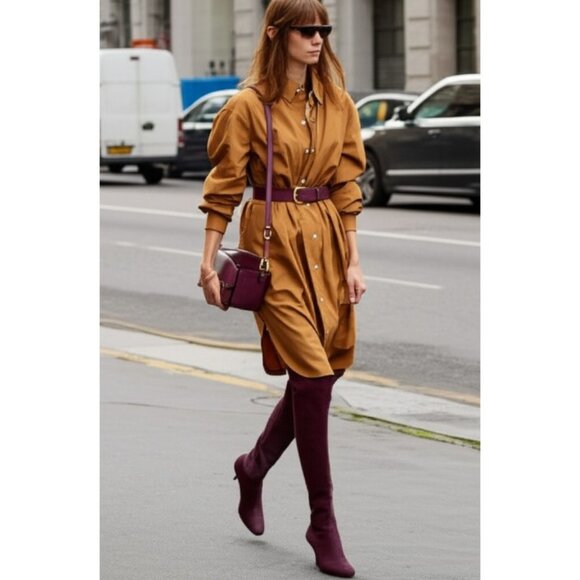 OFFICINE GENERALE Virginie Quiet Luxury Brown Modest Lagenlook Shirt Dress M - Picture 1 of 16